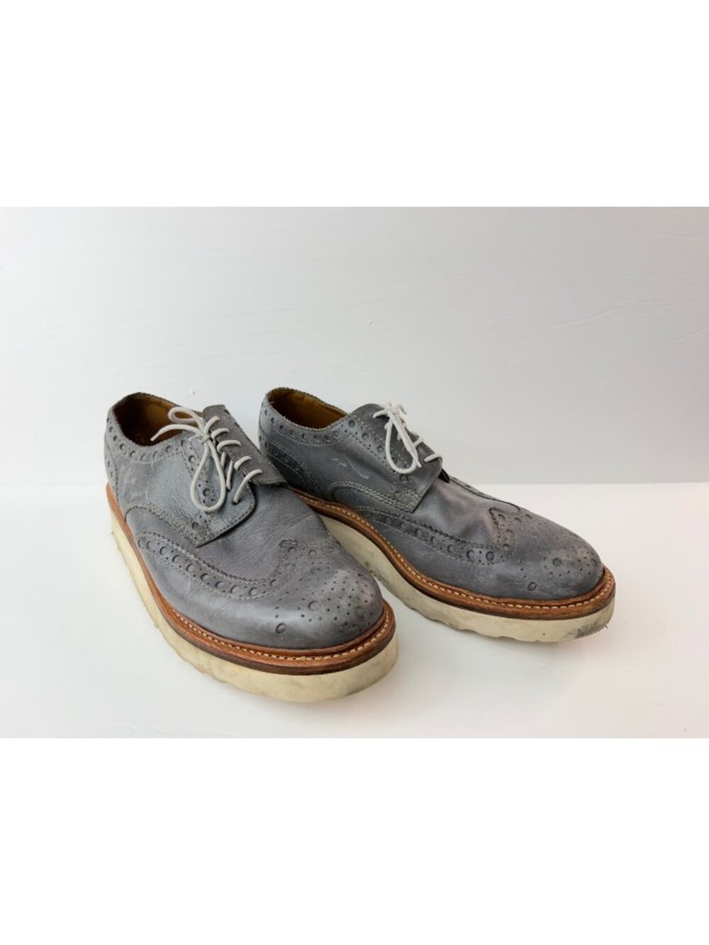 Grenson Men's Archie Gray Leather Oxford Brogues White Wedge Sole Size 8 1/2